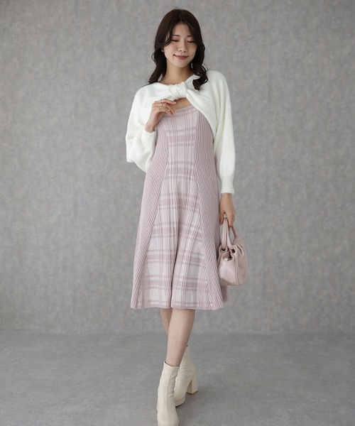 Lace Ladies（レースレディース）の「配色 チェック柄 レイヤード ニット ワンピース（ワンピース・レディース・ブラック/ピンク/グレー・FREE/S）」の4枚目の写真