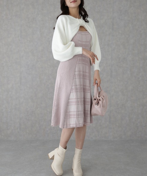 Lace Ladies（レースレディース）の「配色 チェック柄 レイヤード ニット ワンピース（ワンピース・レディース・ブラック/ピンク/グレー・FREE/S）」の8枚目の写真