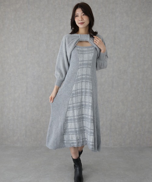 Lace Ladies（レースレディース）の「配色 チェック柄 レイヤード ニット ワンピース（ワンピース・レディース・ブラック/ピンク/グレー・FREE/S）」の11枚目の写真