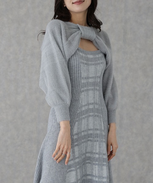 Lace Ladies（レースレディース）の「配色 チェック柄 レイヤード ニット ワンピース（ワンピース・レディース・ブラック/ピンク/グレー・FREE/S）」の12枚目の写真