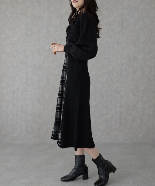 Lace Ladies（レースレディース）の「配色 チェック柄 レイヤード ニット ワンピース（ワンピース・レディース・ブラック/ピンク/グレー・FREE/S）」の16枚目の写真