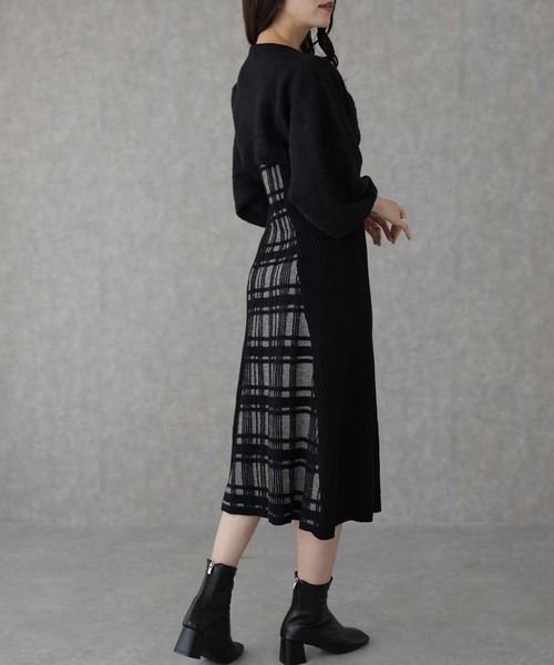 Lace Ladies（レースレディース）の「配色 チェック柄 レイヤード ニット ワンピース（ワンピース・レディース・ブラック/ピンク/グレー・FREE/S）」の18枚目の写真