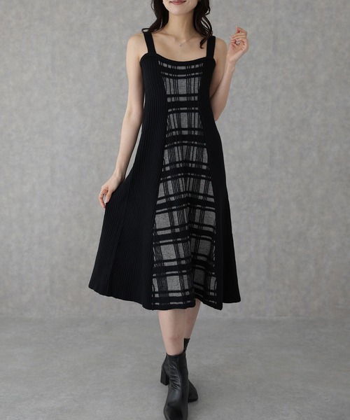 Lace Ladies（レースレディース）の「配色 チェック柄 レイヤード ニット ワンピース（ワンピース・レディース・ブラック/ピンク/グレー・FREE/S）」の20枚目の写真