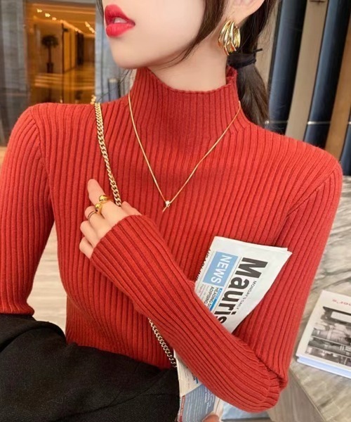 Beststore(ベストストア)の「ハイネック リブニット 長袖(ニット/セーター・レディース・グレー/ブラック/ライトベージュ/ホワイト/キャメル/ブラウン/レッド・FREE)」の7枚目の写真