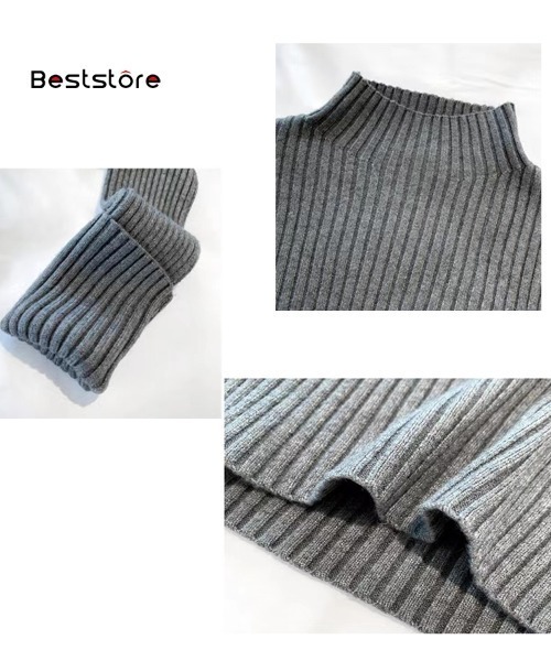 Beststore(ベストストア)の「ハイネック リブニット 長袖(ニット/セーター・レディース・グレー/ブラック/ライトベージュ/ホワイト/キャメル/ブラウン/レッド・FREE)」の12枚目の写真