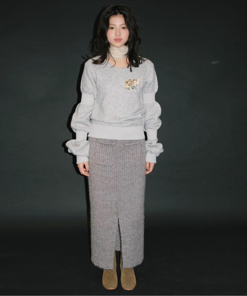 musubore（ムスボレ）の「feather yarn knit skirt / フェザーヤーンニットスカート（スカート・レディース・パープル/ブラック/カーキ・FREE）」の6枚目の写真