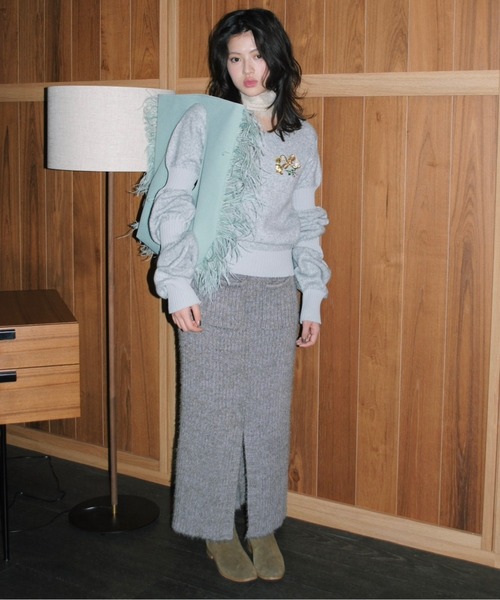 musubore（ムスボレ）の「feather yarn knit skirt / フェザーヤーンニットスカート（スカート・レディース・パープル/ブラック/カーキ・FREE）」の8枚目の写真