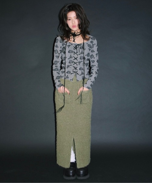musubore（ムスボレ）の「feather yarn knit skirt / フェザーヤーンニットスカート（スカート・レディース・パープル/ブラック/カーキ・FREE）」の11枚目の写真