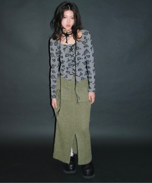 musubore（ムスボレ）の「feather yarn knit skirt / フェザーヤーンニットスカート（スカート・レディース・パープル/ブラック/カーキ・FREE）」の12枚目の写真