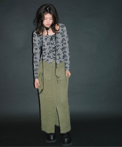 musubore（ムスボレ）の「feather yarn knit skirt / フェザーヤーンニットスカート（スカート・レディース・パープル/ブラック/カーキ・FREE）」の13枚目の写真