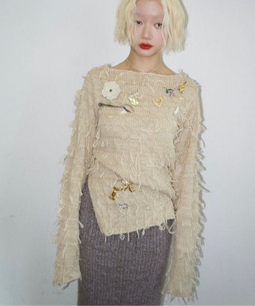 musubore（ムスボレ）の「feather yarn knit skirt / フェザーヤーンニットスカート（スカート・レディース・パープル/ブラック/カーキ・FREE）」の15枚目の写真