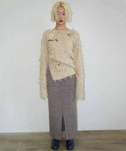 musubore（ムスボレ）の「feather yarn knit skirt / フェザーヤーンニットスカート（スカート・レディース・パープル/ブラック/カーキ・FREE）」の14枚目の写真