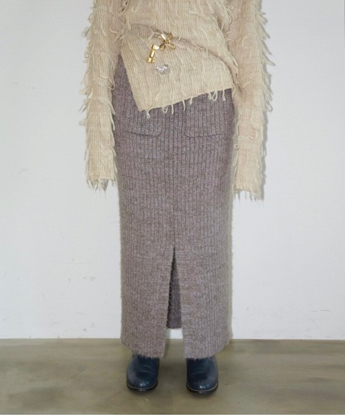 musubore（ムスボレ）の「feather yarn knit skirt / フェザーヤーンニットスカート（スカート・レディース・パープル/ブラック/カーキ・FREE）」の16枚目の写真