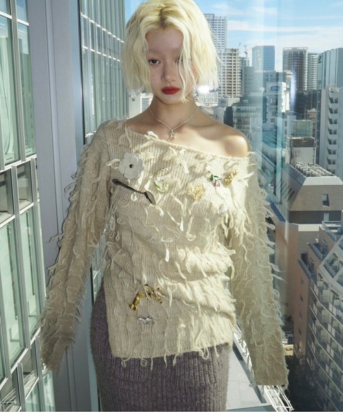 musubore（ムスボレ）の「feather yarn knit skirt / フェザーヤーンニットスカート（スカート・レディース・パープル/ブラック/カーキ・FREE）」の18枚目の写真