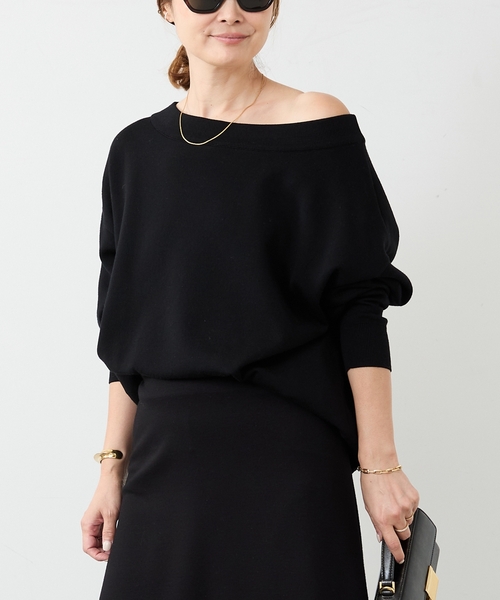 【Deuxieme Classe】 Relaxオフショルダーニット　ブラック Relax オフショルダーニット（ニット/セーター）｜Deuxieme Classe