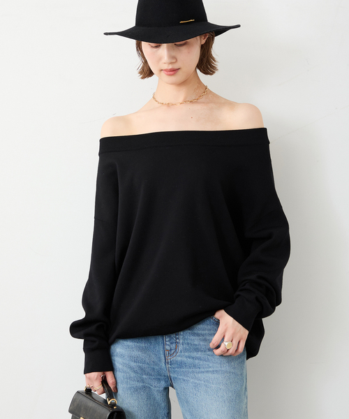 【Deuxieme Classe】 Relaxオフショルダーニット　ブラック Relax オフショルダーニット（ニット/セーター）｜Deuxieme Classe