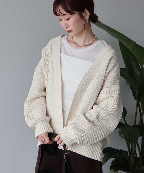 earth music&ecology（アースミュージックアンドエコロジー）の「マットモールカーディガン（カーディガン/ボレロ・レディース・ピンク/チャコールグレー/アイボリー/ライトグレー・FREE）」の2枚目の写真