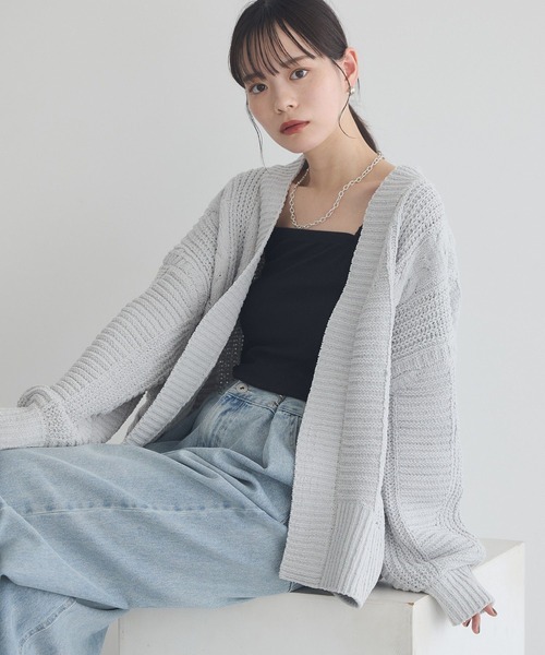earth music&ecology（アースミュージックアンドエコロジー）の「マットモールカーディガン（カーディガン/ボレロ・レディース・ピンク/チャコールグレー/アイボリー/ライトグレー・FREE）」の13枚目の写真