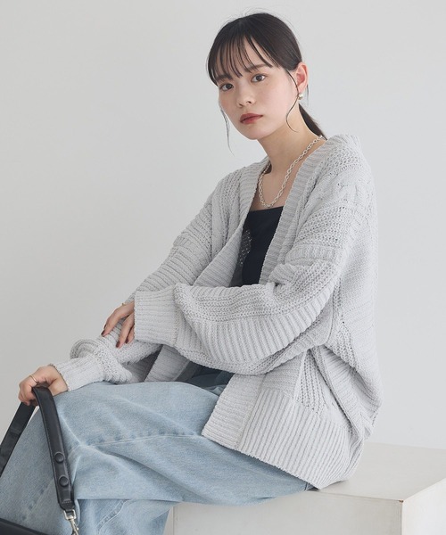 earth music&ecology（アースミュージックアンドエコロジー）の「マットモールカーディガン（カーディガン/ボレロ・レディース・ピンク/チャコールグレー/アイボリー/ライトグレー・FREE）」の14枚目の写真