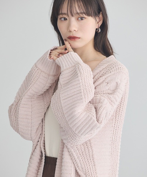 earth music&ecology（アースミュージックアンドエコロジー）の「マットモールカーディガン（カーディガン/ボレロ・レディース・ピンク/チャコールグレー/アイボリー/ライトグレー・FREE）」の11枚目の写真