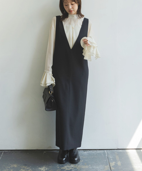 WEB限定追加》ストレートVネックワンピース（ワンピース）｜NOBLE