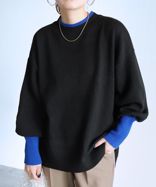 reca(レカ)の「モックネック配色ニット(ニット/セーター・レディース・モカ/グレー/ブラック・M)」の4枚目の写真