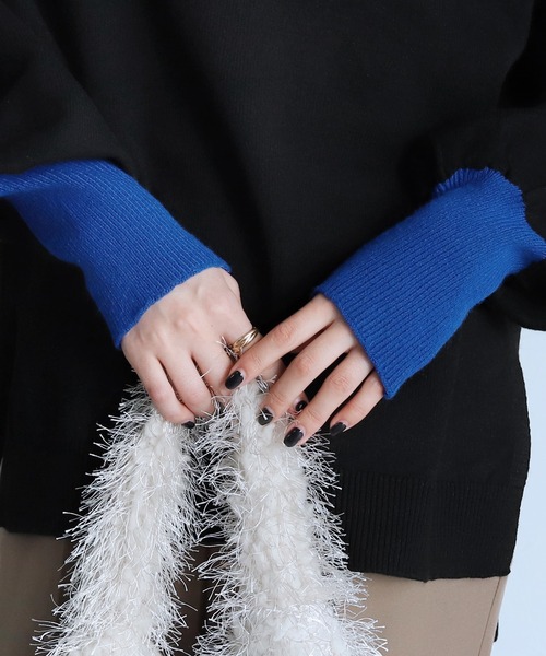 reca(レカ)の「モックネック配色ニット(ニット/セーター・レディース・モカ/グレー/ブラック・M)」の7枚目の写真