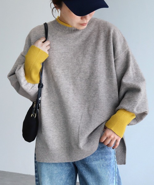 reca(レカ)の「モックネック配色ニット(ニット/セーター・レディース・モカ/グレー/ブラック・M)」の11枚目の写真