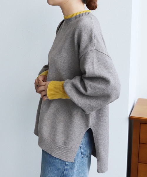 reca(レカ)の「モックネック配色ニット(ニット/セーター・レディース・モカ/グレー/ブラック・M)」の14枚目の写真