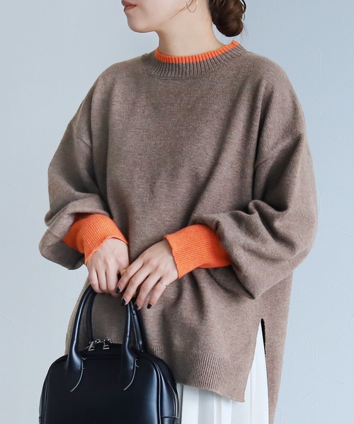 reca(レカ)の「モックネック配色ニット(ニット/セーター・レディース・モカ/グレー/ブラック・M)」の21枚目の写真