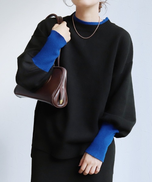 reca(レカ)の「モックネック配色ニット(ニット/セーター・レディース・モカ/グレー/ブラック・M)」の9枚目の写真