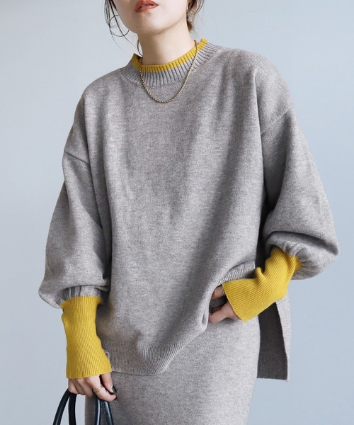 reca(レカ)の「モックネック配色ニット(ニット/セーター・レディース・モカ/グレー/ブラック・M)」の15枚目の写真