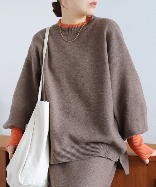 reca(レカ)の「モックネック配色ニット(ニット/セーター・レディース・モカ/グレー/ブラック・M)」の22枚目の写真