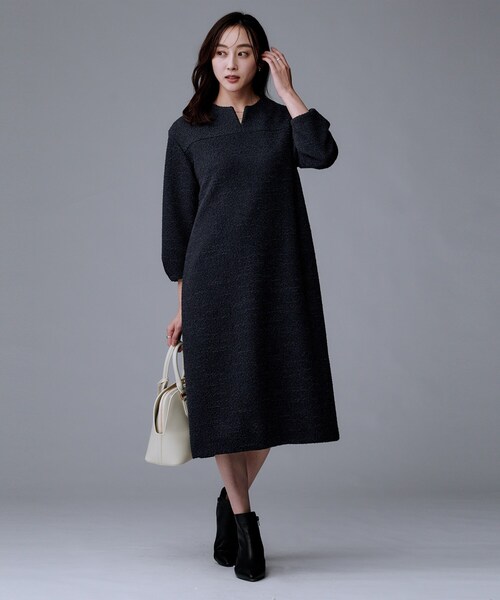 セール】【洗える/ストレッチ】ツイードジャージワンピース