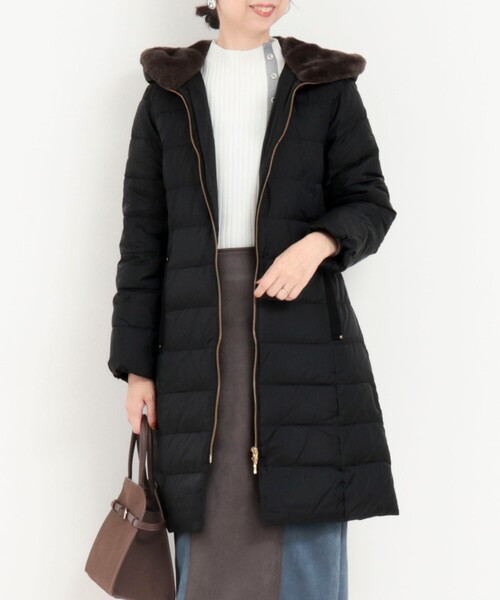 撥水》高密度タフタ×フェイクファーロングコート（ダウンジャケット