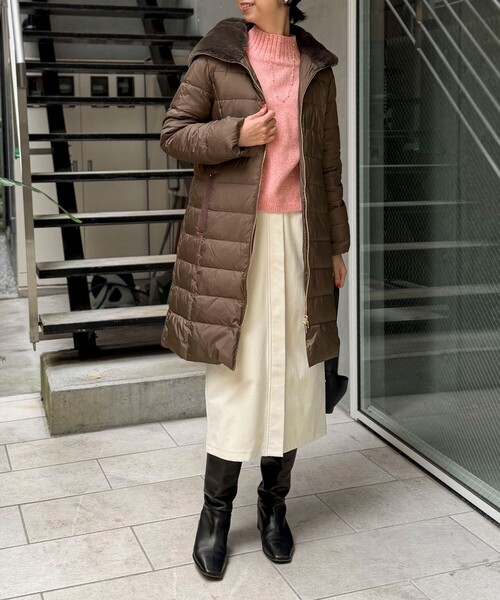 セール】《撥水》高密度タフタ×フェイクファーロングコート（ダウン