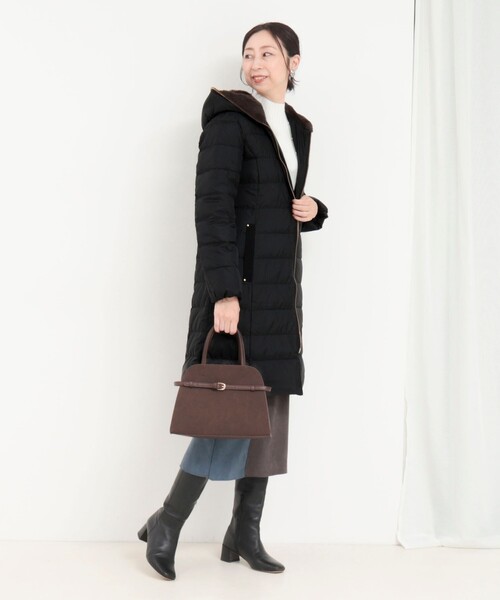 撥水》高密度タフタ×フェイクファーロングコート（ダウンジャケット