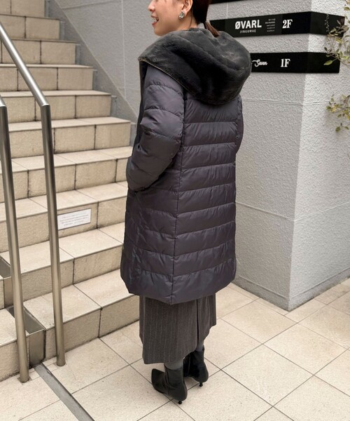 セール】《撥水》高密度タフタ×フェイクファーロングコート（ダウン