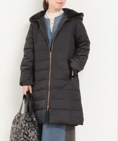セール】《撥水》高密度タフタ×フェイクファーロングコート（ダウン