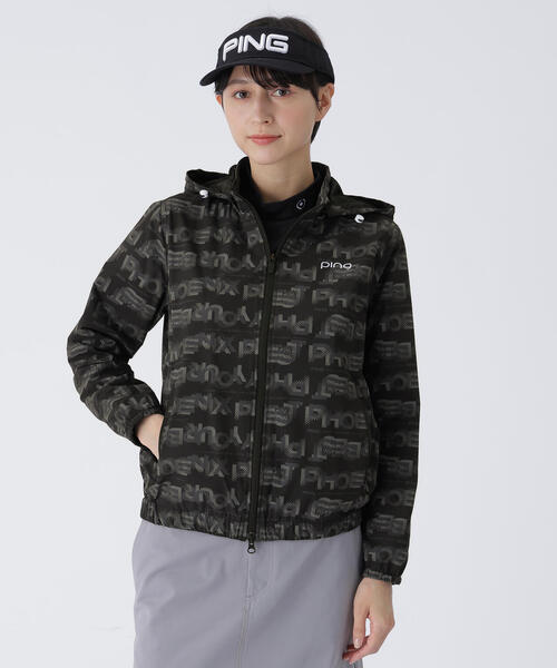 【ブラック】PHONEIX BREEZE総柄 全方向ストレッチフーディブルゾン <LADIES LINE> (LADIES) ブラック】PHONEIX BREEZE総柄 全方向ストレッチフーディブルゾン
