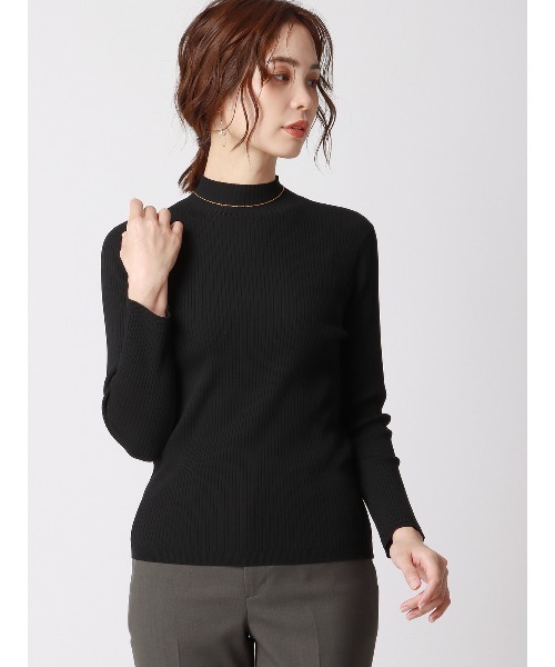 SUIT SQUARE（スーツスクエア）の「ハイネックリブニット 長袖 ハンドウォッシュ ドライレーヨン 無地（ニット/セーター・レディース・ブラック系/グリーン系/ベージュ系/ブラウン系・38(9号)）」の3枚目の写真