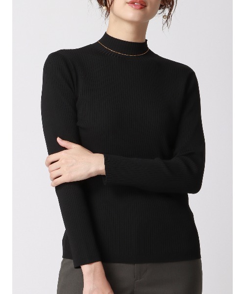 SUIT SQUARE（スーツスクエア）の「ハイネックリブニット 長袖 ハンドウォッシュ ドライレーヨン 無地（ニット/セーター・レディース・ブラック系/グリーン系/ベージュ系/ブラウン系・38(9号)）」の9枚目の写真