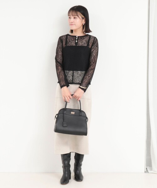 MICO COULIER（ミコクリエ）の「フラフィレース2WAYプルオーバーブラウス（Tシャツ/カットソー・レディース・ブラック/キナリ・38）」の6枚目の写真