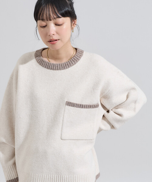 FREAK'S STORE(フリークスストア)の「配色 ポケット付きニット/ビッグシルエットニット(ニット/セーター・レディース・チャコールグレー/オフホワイト/ブラウン/ピンク・フリ-)」の2枚目の写真