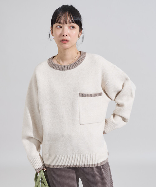 FREAK'S STORE(フリークスストア)の「配色 ポケット付きニット/ビッグシルエットニット(ニット/セーター・レディース・チャコールグレー/オフホワイト/ブラウン/ピンク・フリ-)」の21枚目の写真