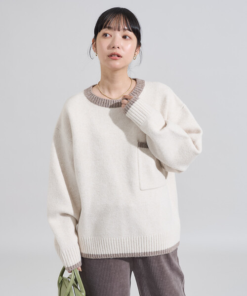 FREAK'S STORE(フリークスストア)の「配色 ポケット付きニット/ビッグシルエットニット(ニット/セーター・レディース・チャコールグレー/オフホワイト/ブラウン/ピンク・フリ-)」の20枚目の写真