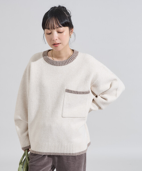 FREAK'S STORE(フリークスストア)の「配色 ポケット付きニット/ビッグシルエットニット(ニット/セーター・レディース・チャコールグレー/オフホワイト/ブラウン/ピンク・フリ-)」の19枚目の写真