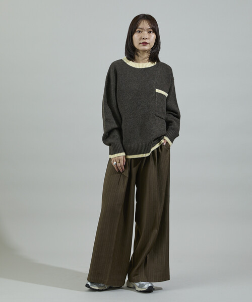 FREAK'S STORE(フリークスストア)の「配色 ポケット付きニット/ビッグシルエットニット(ニット/セーター・レディース・チャコールグレー/オフホワイト/ブラウン/ピンク・フリ-)」の13枚目の写真