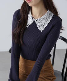 ◇〈MFM〉レース襟取り外し可能レース襟リブニット