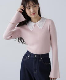 FREE'S MART（フリーズマート）の「◇〈ＭＦＭ〉レース襟取り外し可能レース襟リブニット（ニット/セーター）」